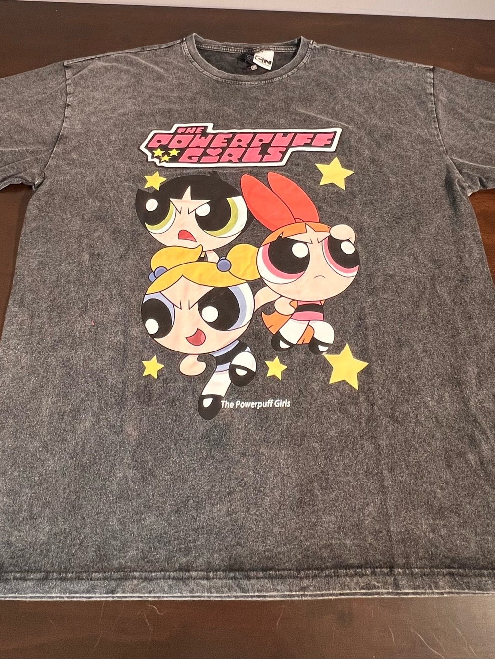 ROMWE Cartoon Network Power Puff Girls Graphic Tee Gray Acid Wash Unisex XXL